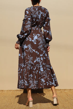 DD7750, PRINTED SMOCK TOP WOVEN MIDI DRESS