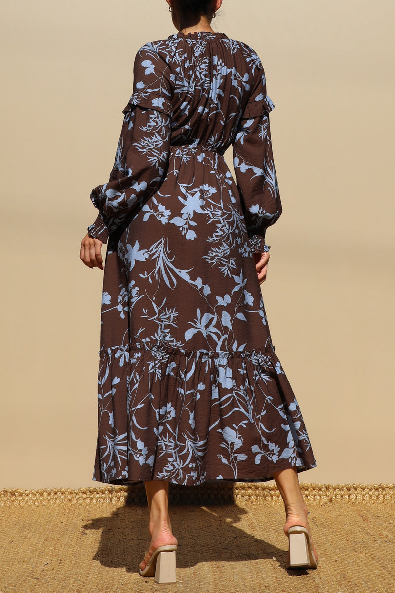 DD7750, PRINTED SMOCK TOP WOVEN MIDI DRESS