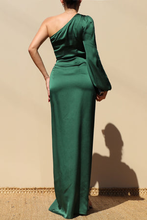 DD7582, ONE SHOULDER SATIN MAXI DRESS