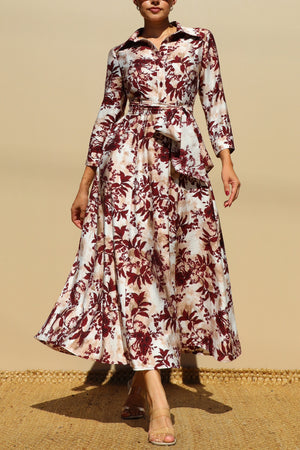 DD7805, PRINTED BUTTON DOWN MIDI DRESS