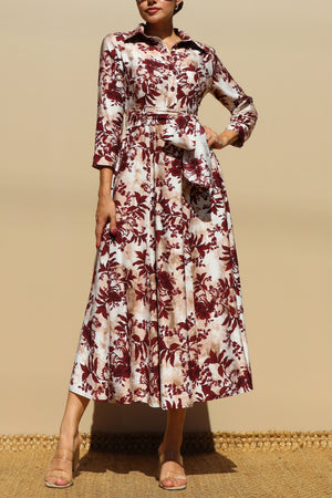 DD7805, PRINTED BUTTON DOWN MIDI DRESS