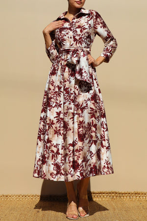 DD7805, PRINTED BUTTON DOWN MIDI DRESS