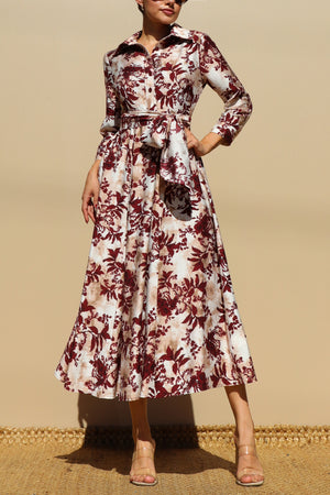 DD7805, PRINTED BUTTON DOWN MIDI DRESS