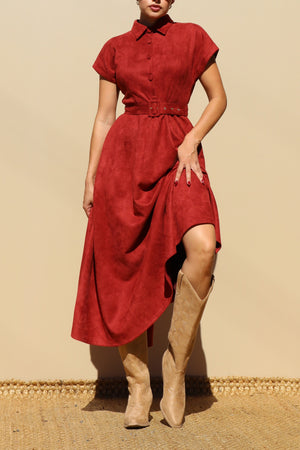 DD7700, SUEDE BUTTON DOWN MIDI DRESS