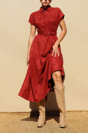 DD7700, SUEDE BUTTON DOWN MIDI DRESS