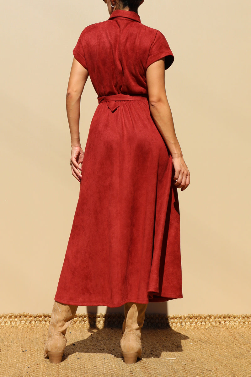 DD7700, SUEDE BUTTON DOWN MIDI DRESS