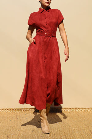 DD7700, SUEDE BUTTON DOWN MIDI DRESS