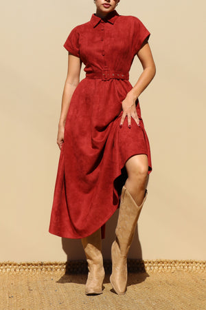 DD8765, Suede Belted Midi Dress