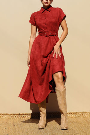 DD8765, Suede Belted Midi Dress