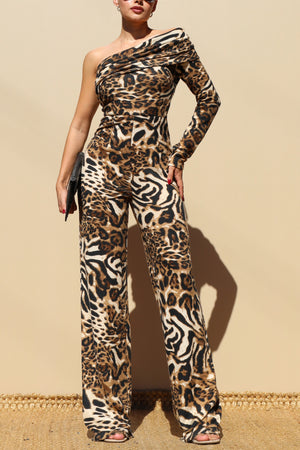 DD7798, LEOPARD ONE SHOULDER KNIT JUMPSUIT