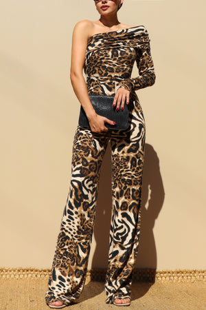 DD7798, LEOPARD ONE SHOULDER KNIT JUMPSUIT