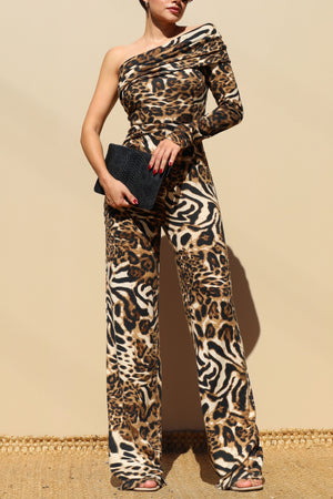 DD7798, LEOPARD ONE SHOULDER KNIT JUMPSUIT