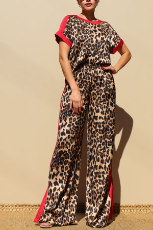 DD7804, LEOPARD LOOSE FIT SATIN PANT SET