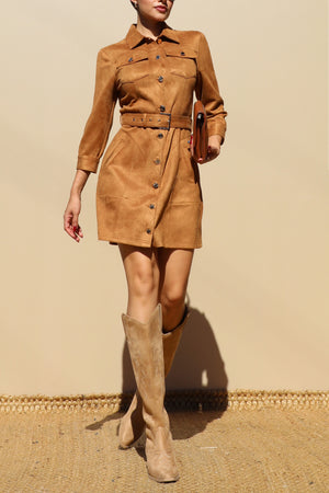 DD7717, SUEDE BUTTON DOWN MINI DRESS