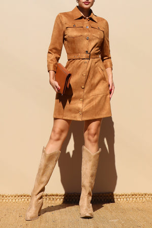DD7717, SUEDE BUTTON DOWN MINI DRESS