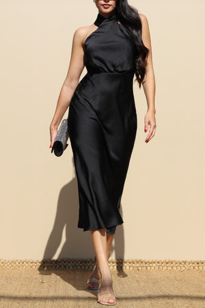 DD7840, NECK SATIN MIDI DRESS