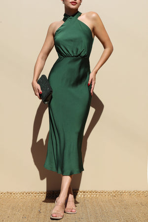 DD7840, NECK SATIN MIDI DRESS