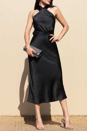 DD7840, NECK SATIN MIDI DRESS