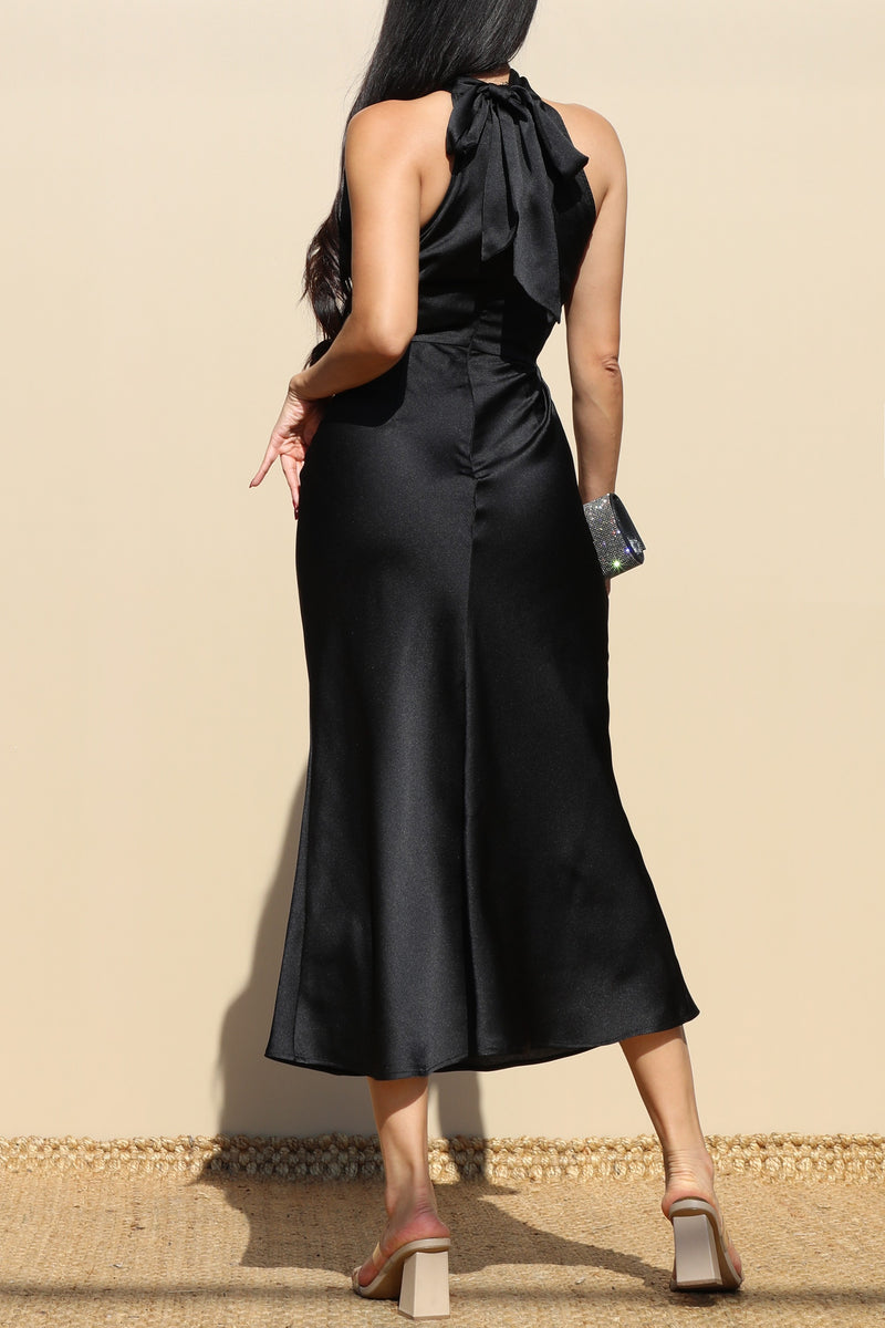 DD7840, NECK SATIN MIDI DRESS