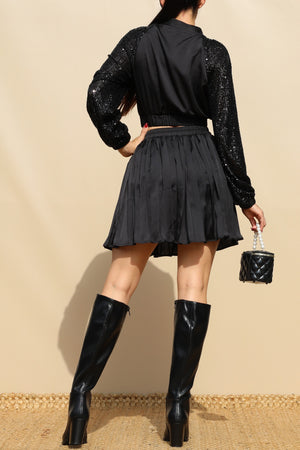 DD6499, BOMBER JK TOP AND PLEATED SKIRT SET