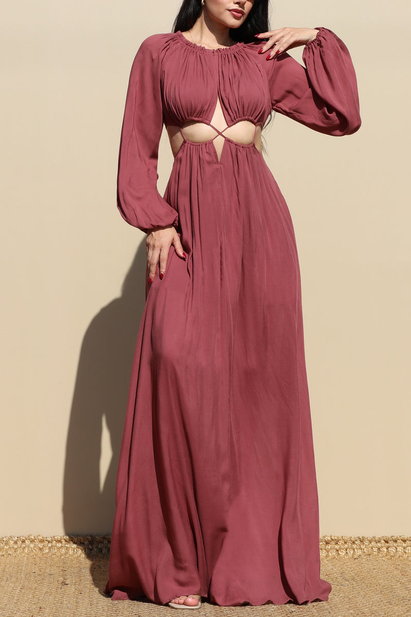 DD4097, ROUND WOVEN MAXI DRESS