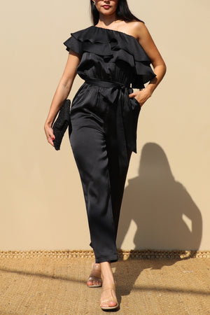 DD4842, RUFFLED SATIN JUMPSUIT