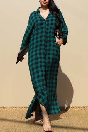 DD3426, PLAID WOVEN LONG  SHIRT DRESS