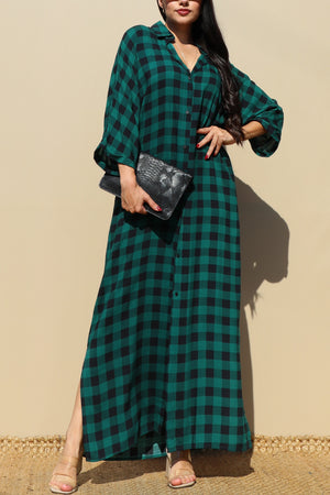 DD3426, PLAID WOVEN LONG  SHIRT DRESS