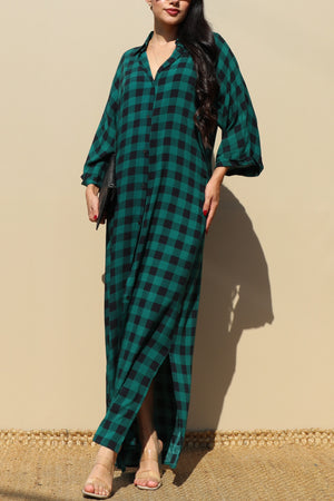 DD3426, PLAID WOVEN LONG  SHIRT DRESS