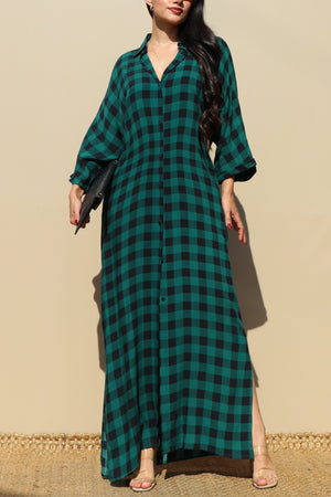 DD3426, PLAID WOVEN LONG  SHIRT DRESS