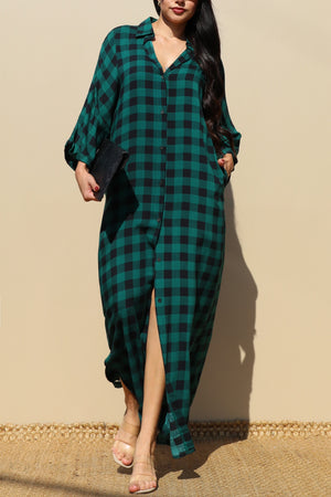DD3426, PLAID WOVEN LONG  SHIRT DRESS