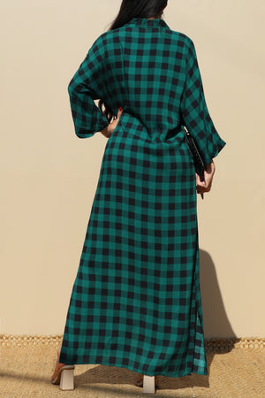 DD3426, PLAID WOVEN LONG  SHIRT DRESS