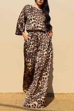 DD7825, LEOPARD LOOSE FIT TOP AND PANTS SET