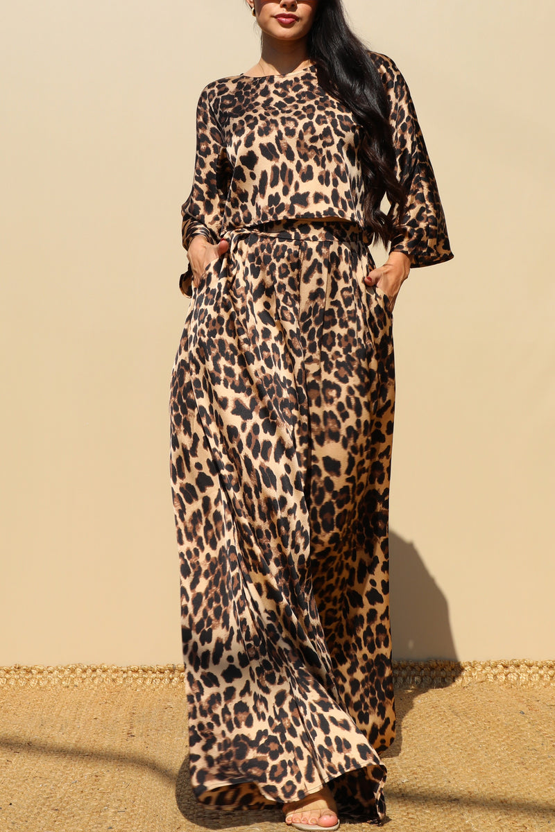 DD7825, LEOPARD LOOSE FIT TOP AND PANTS SET