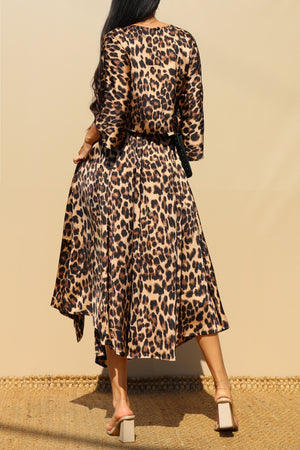 DD7843, Leopard Loose Fit Top and Flared Midi Skirt Set