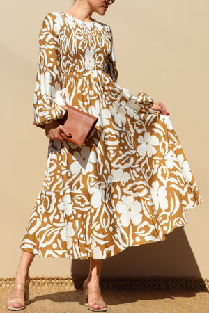 DD7789, SMOCKED TOP WOVEN MIDI DRESS