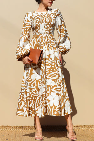 DD7789, SMOCKED TOP WOVEN MIDI DRESS