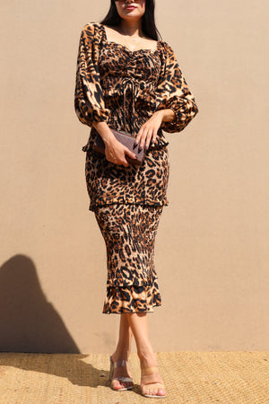 DD7776, LEOPARD SMOCK MIDI DRESS