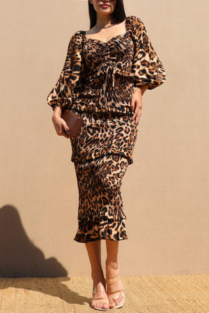 DD7776, LEOPARD SMOCK MIDI DRESS