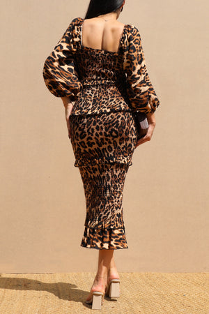 DD7776, LEOPARD SMOCK MIDI DRESS