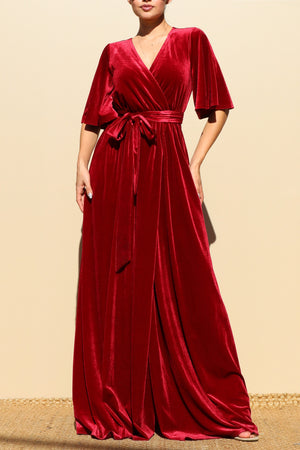 DD6516, BELL SLEEVES VELVET MAXI DRESS