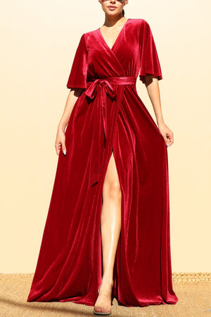 DD6516, BELL SLEEVES VELVET MAXI DRESS