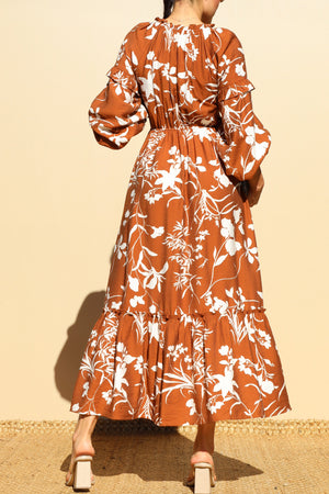 DD7750, PRINTED SMOCK TOP WOVEN MIDI DRESS