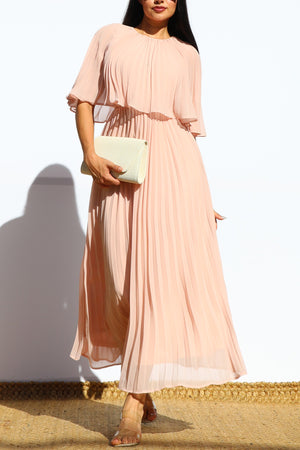 DD7533, PLEATED CAPE MIDI DRESS