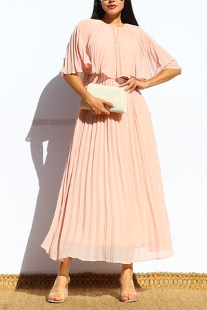 DD7533, PLEATED CAPE MIDI DRESS