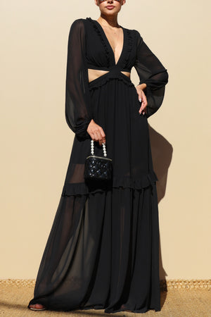DD1913, LACE UP WOVEN MAXI DRESS