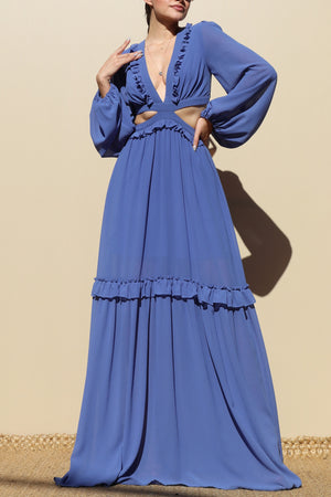 DD1913, LACE UP WOVEN MAXI DRESS