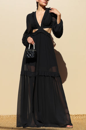 DD1913, LACE UP WOVEN MAXI DRESS
