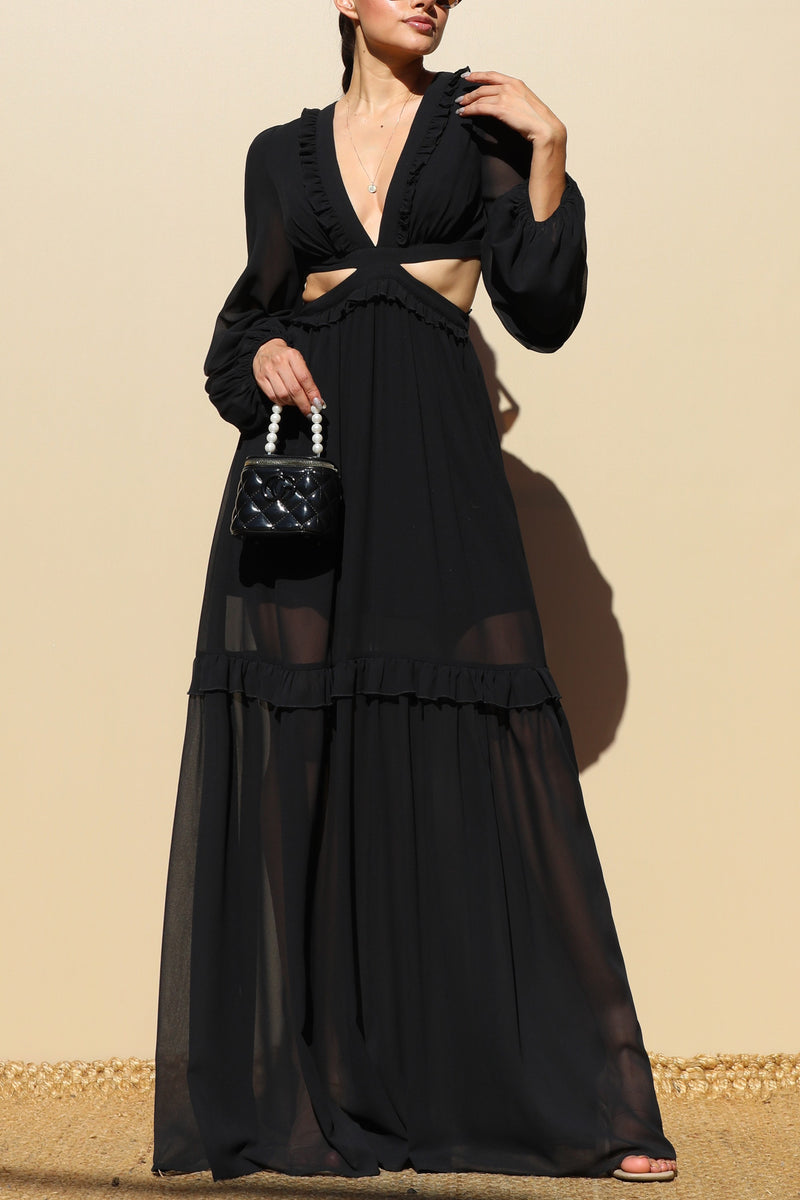 DD1913, LACE UP WOVEN MAXI DRESS
