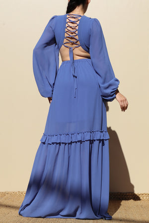 DD1913, LACE UP WOVEN MAXI DRESS
